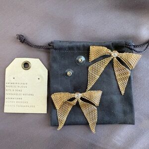 NWT - Anthropologie gold mesh bow earrings with crystal accents
